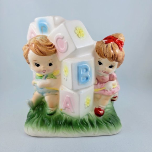 Planter Vintage Relpo Baby Blocks Children Japan #6575 Nursery Flowers Vase - Picture 3 of 11